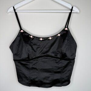 NWT Wild Fable Black Satin Corset Crop Tank Top